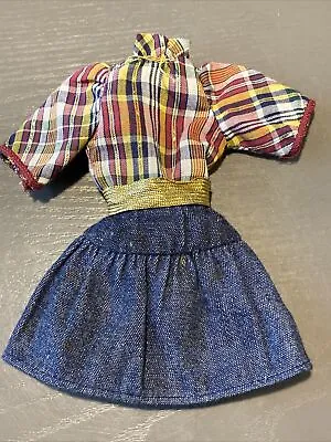 Vtg Barbie 1982 My First Fashion #5609 Plaid Denim Dress • $10.68