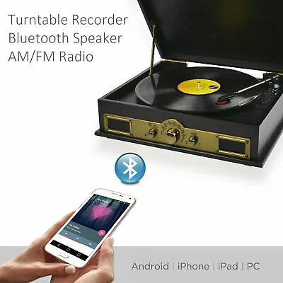 Retro Turntable Vinyl Record Player Radio AM FM Bluetooth Speakers Stereo Music • $159