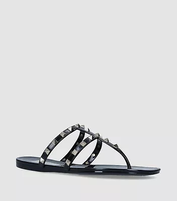 $450 Valentino Garavani Women`s Black Jelly Flat Thong Sandals Shoes EU 37 US 7 • £121.42