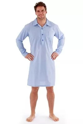 Vintage HARVEY JAMES English Striped LONG Shirt Nightshirt Size L Blue Nightgown • $19.99
