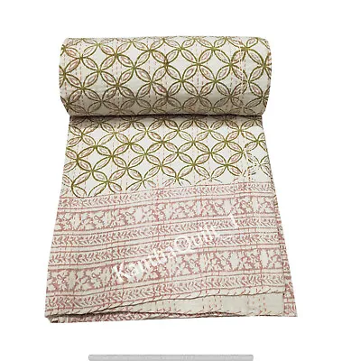 £21.59 • Buy Indian Handmade Block Print King Kantha Quilt Bedspread Throw Cotton Blanket