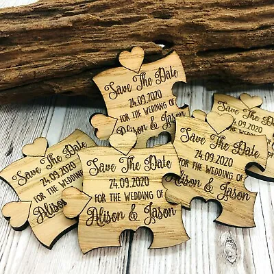 £0.99 • Buy Personalised Rustic Wooden Jigsaw Save The Date Fridge Magnets Wedding Invites