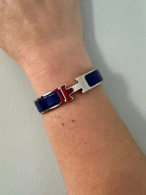 Authentic Hermes Enamel Bracelet Clic H Blue Purple × Silver Palladium Plated • $500