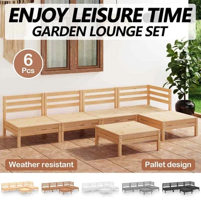 $249.99 • Buy VidaXL Garden Lounge Set Outdoor Sofa Furniture Wooden Patio Setting 6 Piece
