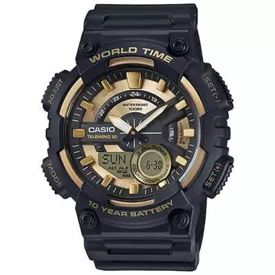 Casio World Time Black Resin Analogue-Digital Men's Watch - AEQ110BW-9A • $119