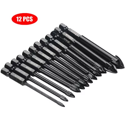 12Pcs 4-Edge Cross Drill Bit Set Masonry Drill Bit Set Hex Shank Drill Bit Set • £8.81