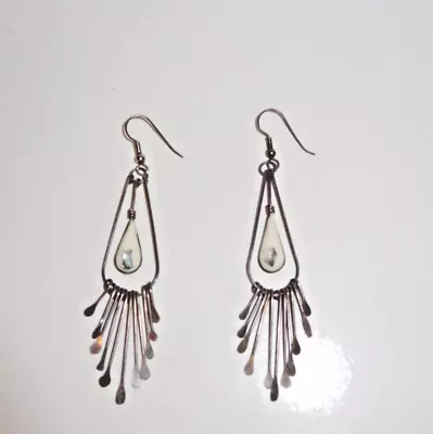 Native American Mother Of Pearl Or Ivory-With Inlay Dangle Earrings • $2.99