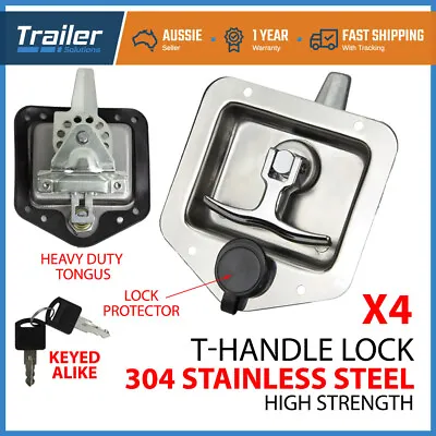 4x T LOCK T HANDLE LOCK RECESSED STAINLESS KEYED ALIKE TRAILER CARAVAN TOOLBOX • $85.95