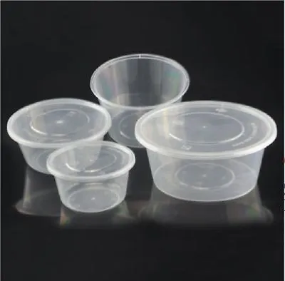 Choice 2oz 4oz 8oz 10oz 12oz Clear Plastic ROUND Containers+Lids DeliPots Sauce  • £6.90