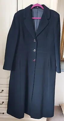 Black Maxi Coat * 80% Wool Blend * Lined * Size 16-18 • £20