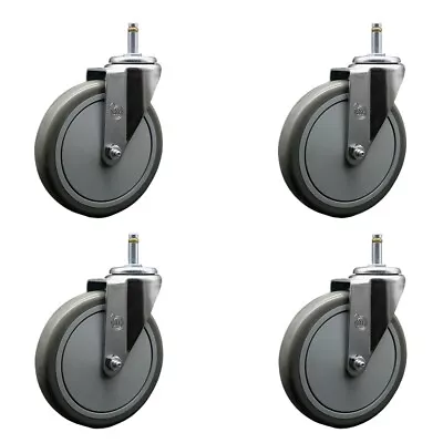 6 Inch Gray Polyurethane Wheel Swivel 7/16 Inch Grip Ring Stem Caster Set SCC • $135.25