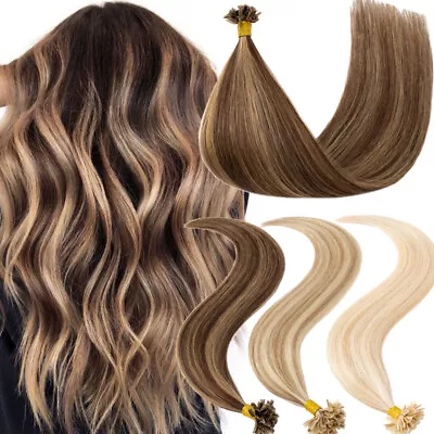 Real Hair Keratin Pre Bonded Nail U Tip Glue 100% Human Hair Extensions Balayage • $92.56