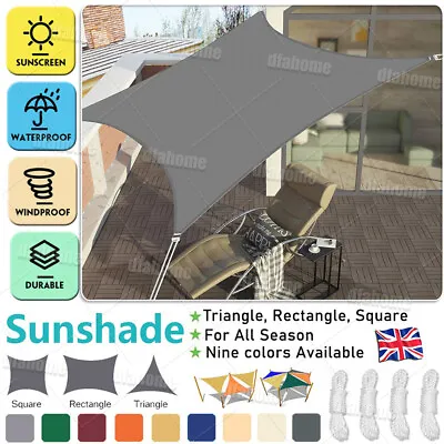 Heavy Duty Sun Shade Sail Garden Patio Awning Canopy 98% Uv Block Waterproof Uk • £9.99