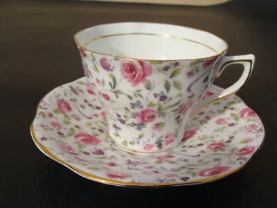 Rosina Queens England Cup Saucer Set #5040 Pink Rose Chintz Purple Violets • $14