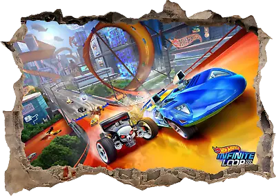 £10.95 • Buy Hot Wheels Toys Cars Kids Boys 3d Smashed Wall View Sticker Poster Mural Z761
