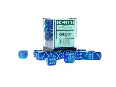 Chessex  Gemini® 12mm D6 Blue-Blue/light Blue Luminary™ Dice Block™ (36 Dice) • $20.70