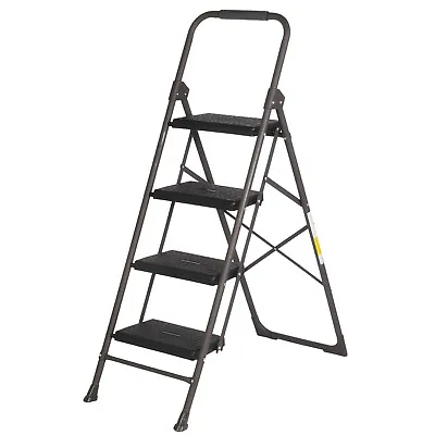 VILOBOS Folding 4 Step Ladder Steel Collapsible Platform Safety Stool + Handrail • $79.99