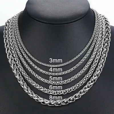 Stainless Steel Silver Wheat Braided Chain Bracelet Necklace Mens Womens 8-30  • $7.99