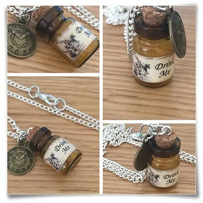 £2.99 • Buy Alice In Wonderland Mini Drink Me Bottle White Rabbit Clock Necklace