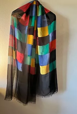 Vintage GUCCI Silk Colorblock Long Black Scarf Rectangle 88” • $180