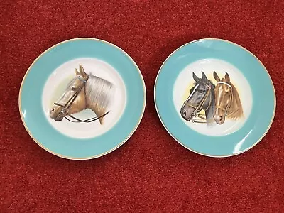 Horse Plates Turquoise Border Gold Edging Decorative Collector's Plates Vintage • £15