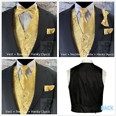 GOLD MEN Paisley Design Dress Vest / NeckTie / Bow Tie / Pocket Square Hankie • $29.39