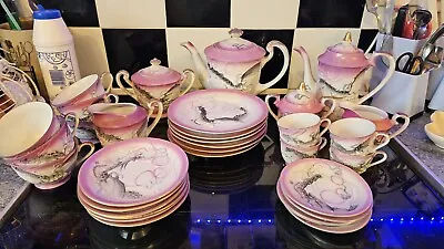 Japanese Antique Dragonware Moriage Porcelain Tea & Coffee Set  32 Pieces Total • £70