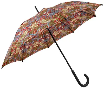 William Morris Co. Red Strawberry Thief Kensington Walking Stick Brolly Umbrella • £23.95