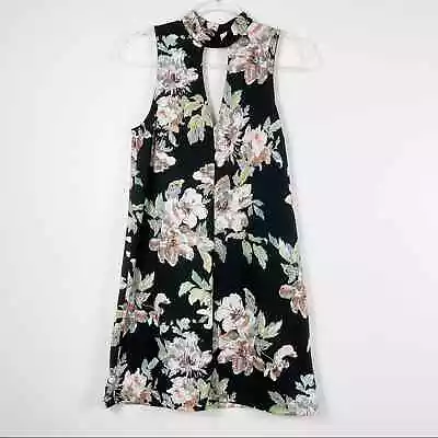 Soprano Black Floral Choker Keyhole Cutout Shift Dress - Small • $18