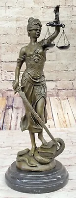 Hot Cast Bronze Sculpture Statue Lady Of Blind Justice Scales Sword Marble Nude • $149.40