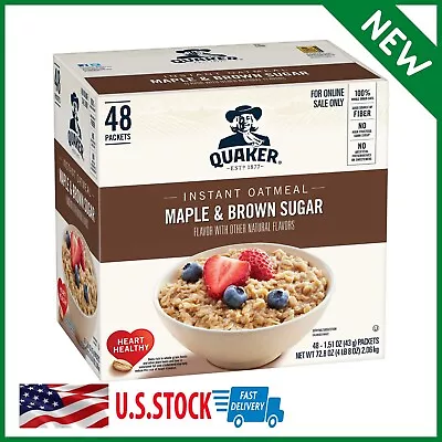 Quaker Oats Instant Oatmeal Maple Brown Sugar Breakfast Cereal Food 48 Packets • $17.99