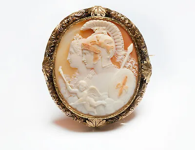 Antique Victorian Gold Men & Lady Cameo Brooch • $9850