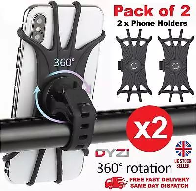 2 X Bike Bicycle Mobile Smart Phone Holder 4.5-6.3  360° Mount Black By DYZI UK • £7.99