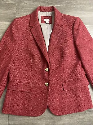 J Crew Blazer Womens 8  Red Coat Jacket Wool Blend Schoolboy Houndstooth • $45