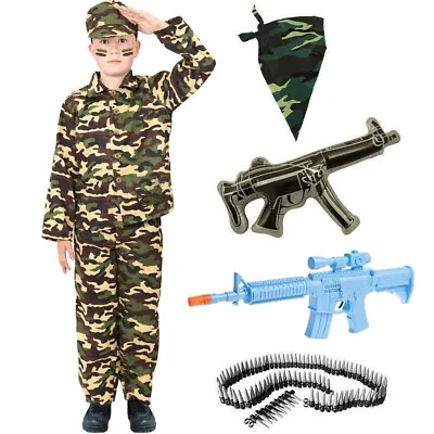 Boys Army Fancy Dress Outfit Soldier Costume Childs Military Uniform New  • £15.99