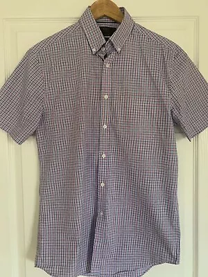 M&s Collection Tailored Pure Cotton Oxford Short Sleeve Shirt Size 38 15  Collar • £7.99