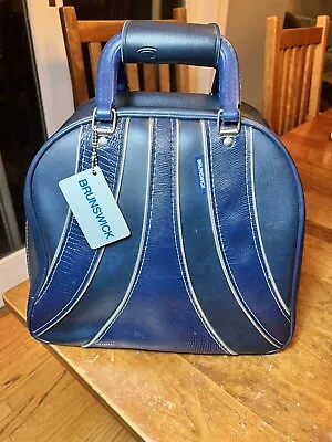 Vintage Brunswick Navy Blue Bowling Ball Bag With Name Tag & Metal Ball Rack • $29.99