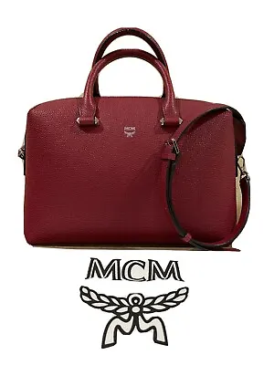 MCM Burgundy Red Leather Ella Boston Top Handle Tote Bag • $224.90