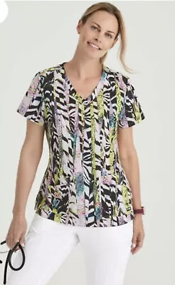 NWT Grey's Anatomy By Barco Animal Print Active Stretch V-Neck Scrub Top Sz L • $22