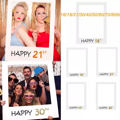 Photo Booth Props Frame 16/18/21/30/40/50/60/70th Happy Birthday Party Decor UK • £3.69