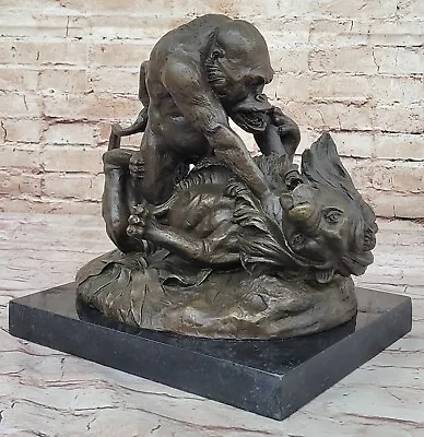 Handcrafted Wildlife Art Sculpture Gorilla And Lion Battle By Masson Decor • $699