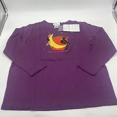 Quacker Factory Plus 1X Fall Pumpkin Halloween Thanksgiving Long Sleeve Purp Top • $19.99