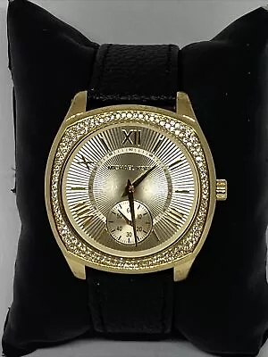 Michael Kors Bryn MK6134 Women's Black Leather Analog Dial Quartz Watch JK415 • $59.99