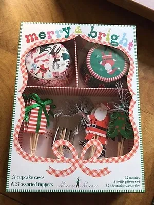 Meri Meri Cupcake Kit Santa Present Tree Reindeer - 24 Cucake Cases & Toppers • $12.99