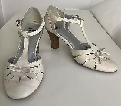 M&S Stone Leather T-Bar Shoes Size 5.5 - Worn Once • £3.99