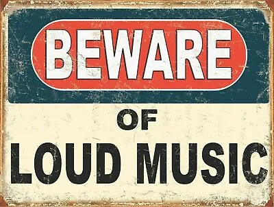 £4.99 • Buy Beware Of Loud Music Metal Tin Sign Pub/ Bar / Man Cave / Garage / Shed Gift