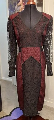 $100 • Buy NWOT Sass & Bide Puzzle Me This Burgundy Black Lace Midi Dress Sz 14 RRP $590