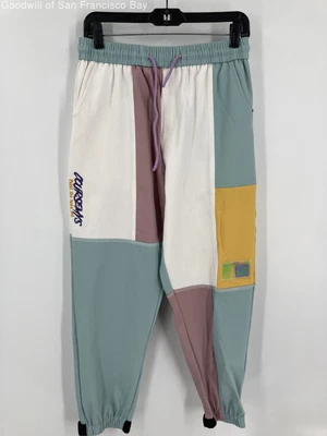 $19.99 • Buy Coursemys Womens White Green Colorblock Tapered Leg Elastic Waist Jogger Pants