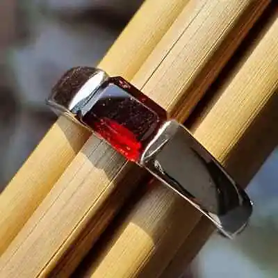 Natural Garnet Red Color Emerald Cut 925 Sterling Silver Gemstone Men Ring G-44 • $44.99