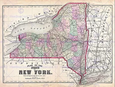 87156 1873 BEERS MAP NEW YORK STATE VINTAGE Wall Print Poster CA • $47.22